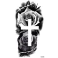 Adesivo Tatuaggio Temporaneo Rosa Nera Croce Braccio Gamba Arte Corporea Finto Tatuaggio - XZ056 (Rosa Croce)