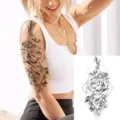 Adesivo per tatuaggio temporaneo con rosa geometrica per braccio, arte corporea floreale nera. - LZ135