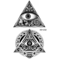 Pegatina de tatuaje temporal negra con diseño de ojo geométrico para manos y cuello. - Pirámide Ojo que Todo lo Ve(SS1232)