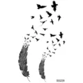 Temporary tattoo sticker featuring elegant feather transforming into flying birds design. - SS229