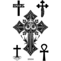 Croix tatouage temporaire feuille gothique noir art corporel transfert autocollant - SS934