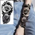 Adesivo tatuaggio temporaneo rosa nera per braccio gamba arte corporea impermeabile moda. - XZ060 (Nero Bianco Rosa)