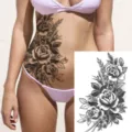 Grande adesivo per tatuaggio temporaneo di rose per donne, design floreale. - LZ138