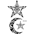 Pegatina de tatuaje temporal tribal en blanco y negro con diseños geniales de estrellas y lunas. - Totem de Estrella y Luna(SS1234)
