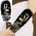Tatuaggio temporaneo teschio e rosa per braccio e gamba adesivo impermeabile stile. - XZ061 (Teschio Rosa)