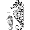 Pegatina de tatuaje temporal de caballito de mar tótem en blanco y negro para moda. - Totem de Caballito de Mar Doble(SS1235)