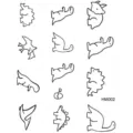Adesivi per tatuaggi temporanei di dinosauri in bianco e nero, simpatici disegni al tratto. - HM002 (Dinosauro)