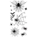 Foglio di adesivi per tatuaggi temporanei di Halloween con ragnatele e pipistrelli neri - MZ345