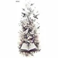 Adesivo per tatuaggio da braccio temporaneo con libro artistico, fiori e uccelli in volo. - Stile Fiori Uccello e Libro (NZ701) / 19.8x9.6CM