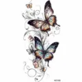 Butterfly floral tattoo sticker for arm and collarbone, waterproof temporary body art decoration - Double Butterflies Foliage Vine Style (NZ1308) / 19.8x9.6CM