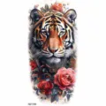 Adesivo per tatuaggio temporaneo tigre acquerello, design body art con animali e rose rosse. - Tigre e Rosa (NZ1199)