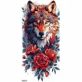 Adesivo tatuaggio temporaneo volpe lupo e rosa rossa colorato per braccio arte NZ574 - Volpe e Rosa (NZ574)
