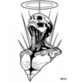 Adesivo per tatuaggio temporaneo in bianco e nero design teschio surrealista gotico. - HM028 (Statua)