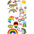 Foglio adesivo per tatuaggi temporanei unicorno arcobaleno colorato per arte - Modello CD034 / 12x6.8cm