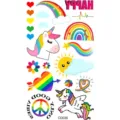 Adesivi per tatuaggi temporanei arcobaleno unicorno, arte corporea impermeabile colorata. - Modello CD035 / 12x6.8cm