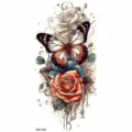 Watercolor Butterfly Rose Temporary Tattoo Sticker Body Art Waterproof Fake Tattoo Variant - Butterfly and Rose (NZ1150)