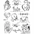 Foglio di adesivi per tatuaggi temporanei minimalisti neri con linea di famiglia. - HM030 (Genitore-Figlio)