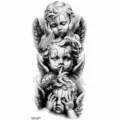 Chicano style temporary tattoo sticker featuring three cherubs with angelic wings and cool design. - NZ1277 Three Wise Clowns Angel Style / 19.8x9.6CM