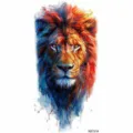 Watercolor lion temporary tattoo sticker for arm, colorful animal body art design for men and women. - Lion (NZ1214)