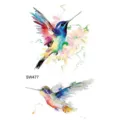 Watercolor hummingbird temporary tattoo sticker variant, colorful bird body art design. - Hummingbird Pattern (SW477) / 9.8x5.8cm