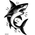 Adesivo per tatuaggio temporaneo squalo tradizionale bianco e nero, design fantastico. - HM162 (Squalo)