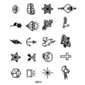 Foglio di tatuaggi temporanei in bianco e nero con vari motivi retrò classici. - HM055 (Simboli Retro)