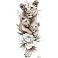 Adesivo per tatuaggio temporaneo famiglia leone schizzo nero peonia per braccio gamba - Stile Leone Floreale (FO312) / 15x7CM