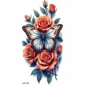 Butterfly rose temporary tattoo sticker, colorful floral body art design for arm decor. - Blue Butterfly Rose Style (NZ1148) / 19.8x9.6CM