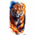 Waterproof temporary tattoo sticker with watercolor tiger and flame design for arm body art. - Tiger and Flame (NZ1261)