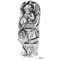 Temporary tattoo sticker featuring angel and money bag design with gothic lettering for arm style. - NZ1278 Angel Money Bag Style / 19.8x9.6CM