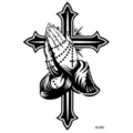 Black and white praying hands cross temporary tattoo sticker for hand body art design - Pattern HL080