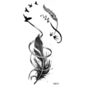 Adesivo per tatuaggio temporaneo piuma e uccelli, stile di linea nera minimalista. - FO073