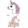 Cute unicorn temporary tattoo stickers, sweet pink floral designs for hand, neck, and body art. - SW204