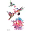 Watercolour hummingbird and lotus temporary tattoo sticker, perfect for body art and fashion use. - Hummingbird Pattern (SW479) / 9.8x5.8cm