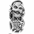 Temporary tattoo sticker featuring a ski mask face and card design, perfect for arm art. - NZ1254 Masked Character Poker Style / 19.8x9.6CM