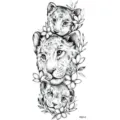 Adesivo per tatuaggio temporaneo con simpatici cuccioli di leone e motivi floreali per body art. - Stile Cucciolo di Leone (FO314) / 15x7CM