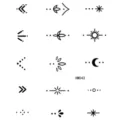 Foglio di tatuaggio temporaneo per dita nero minimalista con motivi geometrici e stelle. - HM043 (Stelle e Luna Geometriche)