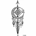 Adesivo tatuaggio temporaneo mezza luna piuma nera, design acchiappasogni geometrico. - FO008