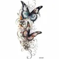 Beautiful butterfly floral temporary tattoo sticker for arm and collarbone body art decor - Monochrome Gradient Butterfly Vine Style (NZ1307) / 19.8x9.6CM