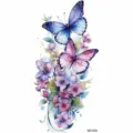 Water-transfer butterfly temporary tattoo sticker, colorful floral design for arm body art. - Watercolor Double Butterflies Style (NZ1035) / 19.8x9.6CM