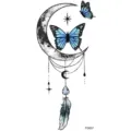 Blue butterfly moon feather temporary tattoo sticker waterproof body art sticker for women - Blue Butterfly Crescent Style (FO057) / 15x7CM