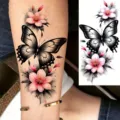 Temporary butterfly flower tattoo sticker for arm, waterproof body art transfer decal for women. - Butterfly and Cherry Blossom Style (NZ517) / 19.8x9.6CM