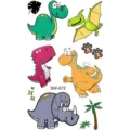 Colorful cartoon dinosaur temporary tattoo sheet for kids hand and body decoration art. - SW072 Dinosaur