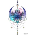 Adesivo per tatuaggio temporaneo luna crescente di loto acquerello arte corporea elegante - SW547 / 9.8x5.8cm