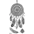 Adesivo tatuaggio temporaneo acchiappasogni nero piuma arte tribale design impermeabile top - MZ042