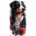 Watermark floral dog tattoo sticker for arm, cute watercolor animal body art design. - Dog and Rose (NZ1220)