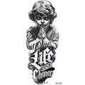 Temporary tattoo sticker for arm, black and grey praying angel design with stylish lettering. - NZ1283 Angel Praying English Style / 19.8x9.6CM