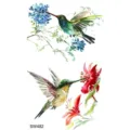 Watercolor hummingbird temporary tattoo sticker for arm and hand, stylish floral body art. - Hummingbird Pattern (SW482) / 9.8x5.8cm