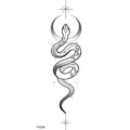 Black and white snake moon temporary tattoo sticker, minimalist line art body art design. - FO255