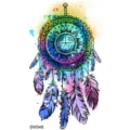 Adesivo per tatuaggio temporaneo acchiappasogni acquerello colorato con piume per body art - SW548 / 9.8x5.8cm